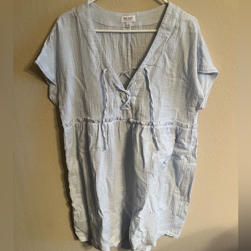 Light Blue V-Neck Women's Dress